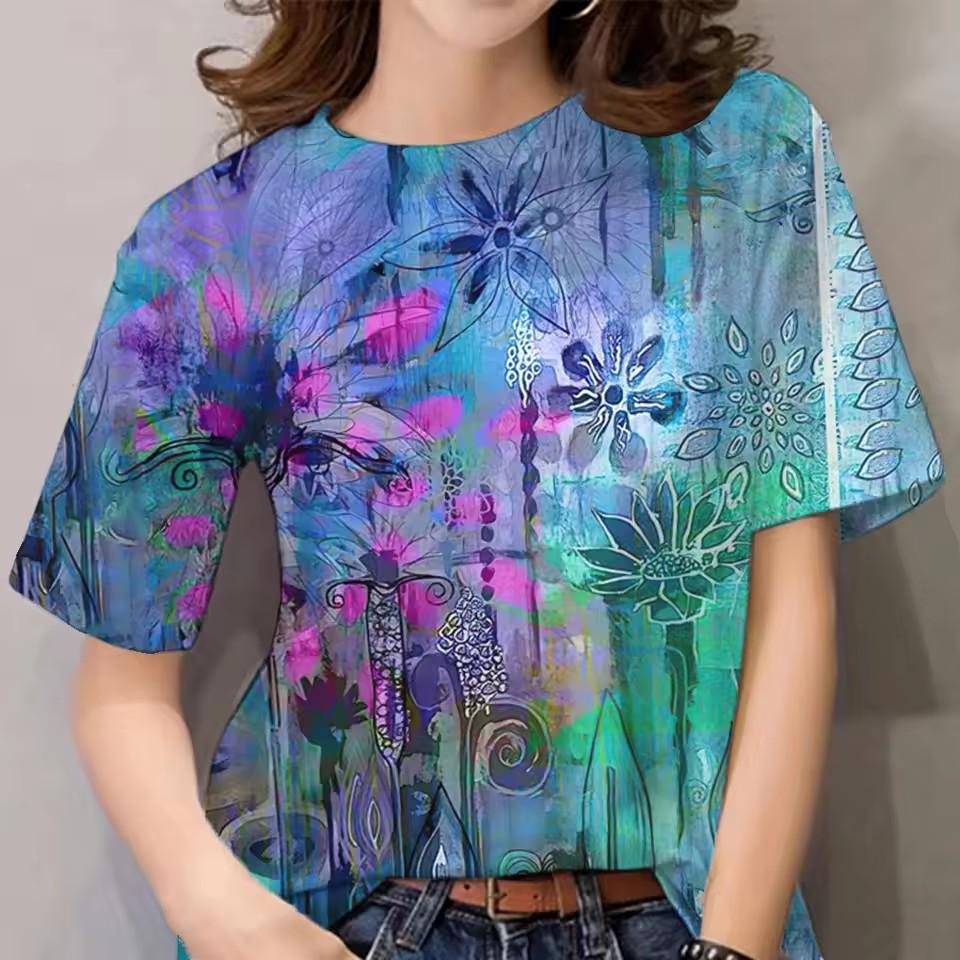 Vintage Butterfly Flowers 3D Print T-shirts Women Streetwear Summer Fashion Short Sleeve T Shirt O-neck Tees Tops Women Clothing