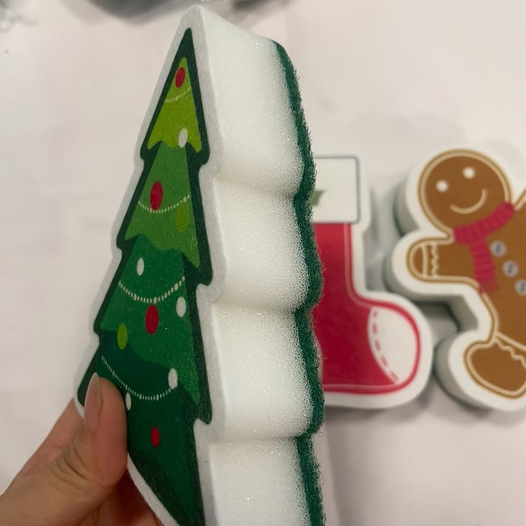 Festive Holiday Christmas Cleaning Sponges Kitchen & Bathroom Cleaning - Christmas Tree, Gingerbread for Man,Snowflake,Stocking