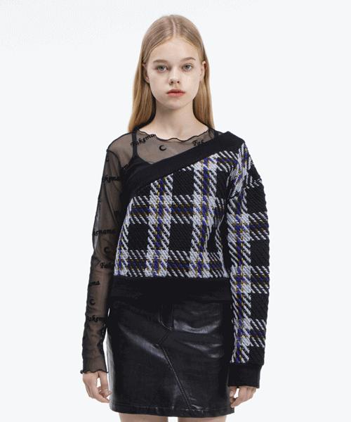 Fake Mama Check Asymmetrical Top [Black] Sable