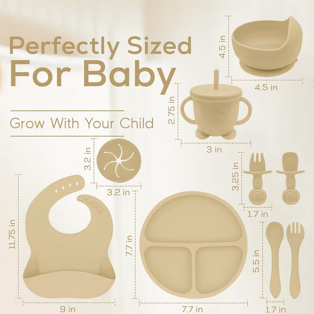 Children's Silicone Tableware Set: 8-Piece Suction Cup, Anti-Fall for Baby & Mom