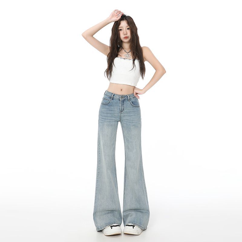White micro-flared jeans women's low waist summer thin new slim-fitting and thin black cow flared pants