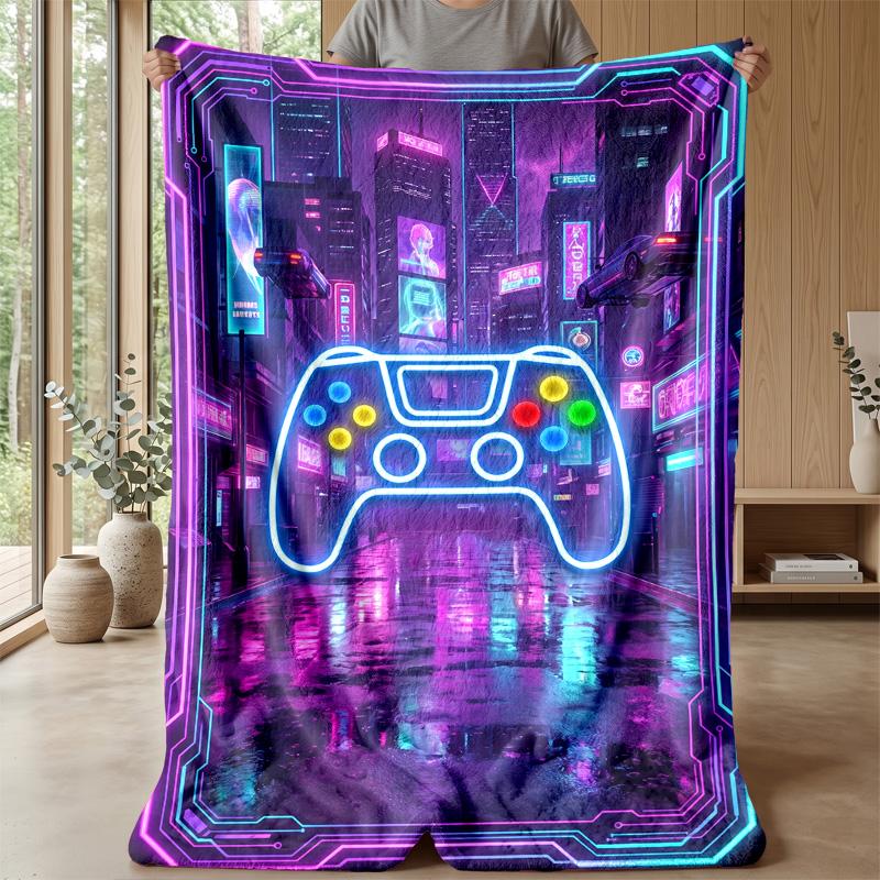 Cyberpunk Game Controller blanket Personalized Name Flannel Blanket Soft Cozy Plush Throw for Sofa Bed Lightweight Home Decor