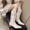 Fashion Women Thick Heels Western Boots Women Autumn Chunky Heels Knee High Cowboy Boots Woman Pointed Toe Chunky Heeled Long Botas