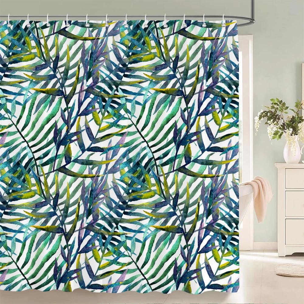 Свежие Зеленые Растения Цветы Листья Шторка для Душа Ванной Комнаты Водонепроницаемая Полиэстеровая Ткань Декор для Ванны С Крючками 180X180см W90XH180cm