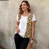 Leopard Print Round Neck Top: Elegant Short Sleeve T-shirt for Women, Casual Spring and Autumn Style 2025