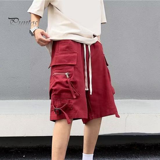 Men Cargo Shorts Elastic Waist Adjustable Drawstring Sport Shorts with Multi Pockets Wide Leg Casual Shorts