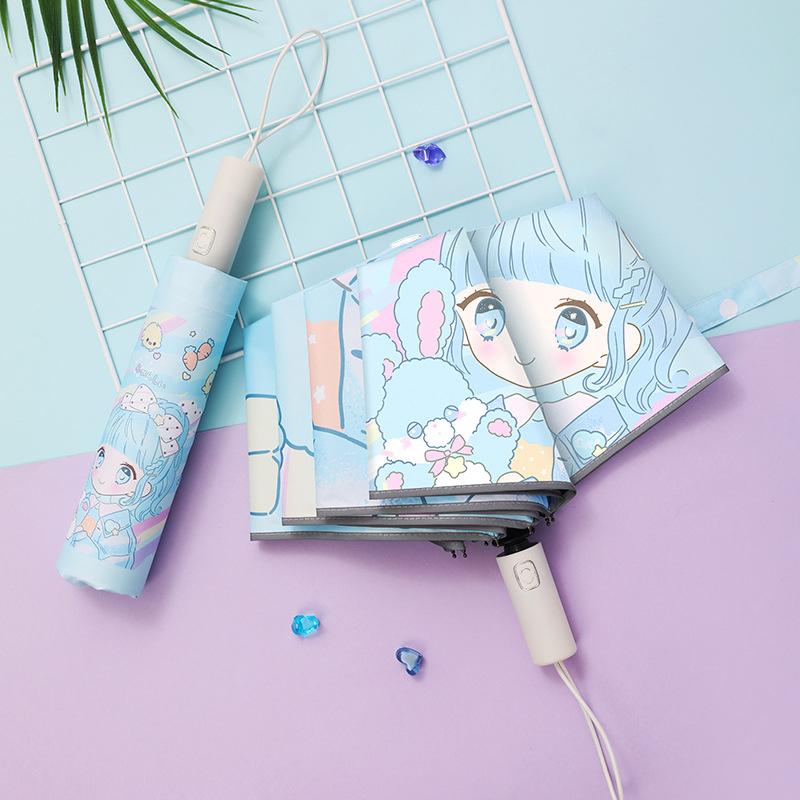 Umbrella Girl Cute Automatic Umbrella Reflective Stripe No Rebound secure Design Umbrella Block UV rays and resist windUmbrell
