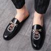 New Men's Half Slippers Trendy Embroidery Metal Button Shoes Male Casual Mules Moccasins Breathable Loafers Zapatos Hombre