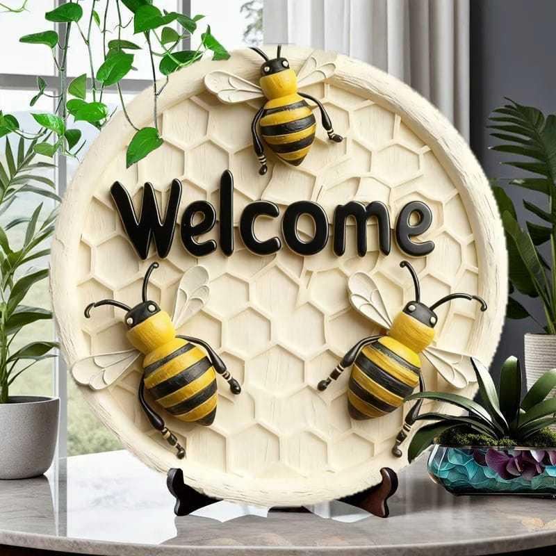 

Ретро Залізне Бджола Настінне Мистецтво: Кругла тарілка Домашній декор Diameter 20