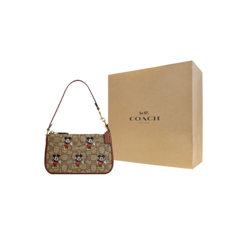 Coach X Disney Nolita 19 Mickey Mouse Print Classic Monogram Simple Zipper Leather Patchwork Underarm Bag Tote Shoulder Bag Small CN507-B4R3U