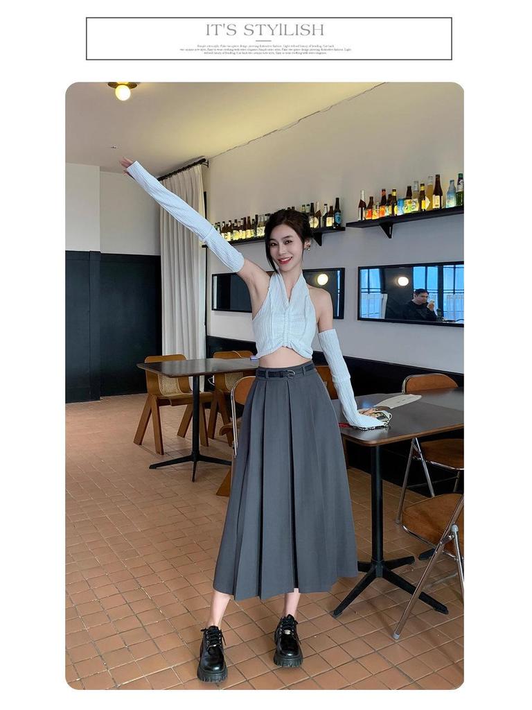 Women's Summer High-Waisted A-line Pleated Drape Skirt Suit