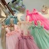 Rochie de Plajă Summer cu Bretele din Plasă și Flori 3D pentru Fete Dulci - Fustă Pufoasă de Prințesă pentru Bebelușe.