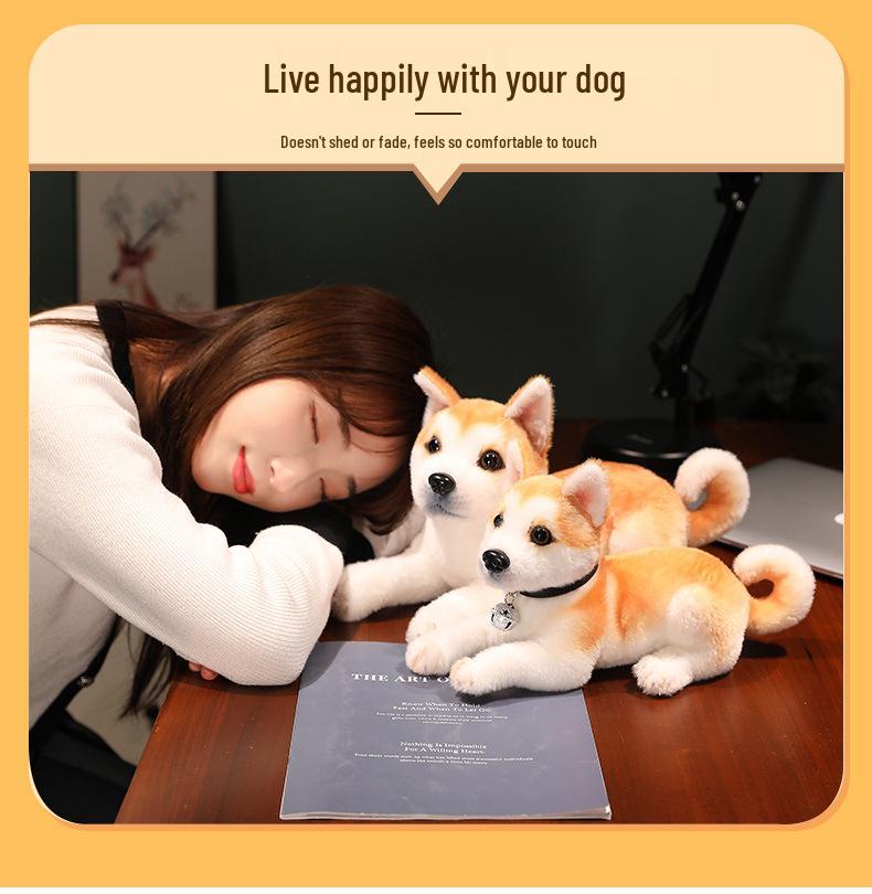 Akita Dog Plush Toy – Cute Brown Shiba Inu Puppy with Bell