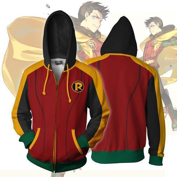 Men 3D Printed Nightwing/Robin Cosplay Costyime Hoodies Fancy Zipper Sweatshirt Halloween Casual Outerwear Hoodies Coat