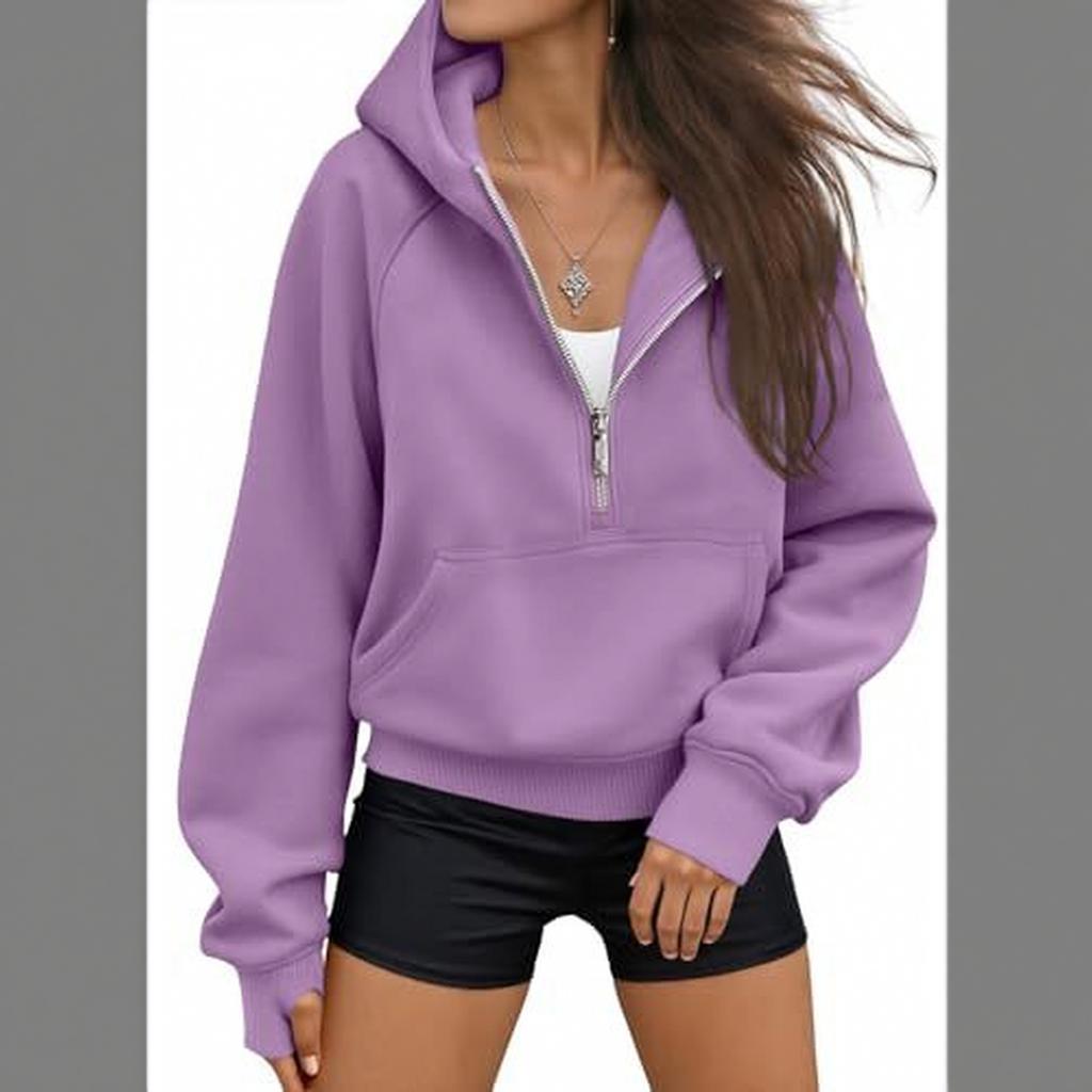 Women's Half Zip Hooded Long Sleeve Casual Sweatshirt Color