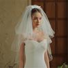 Bowknot Wedding Bride Veil with Rolled Edge Three Layer Bridal Veil Elegant Short Veil Bride Bridesmaid Hair Accessories