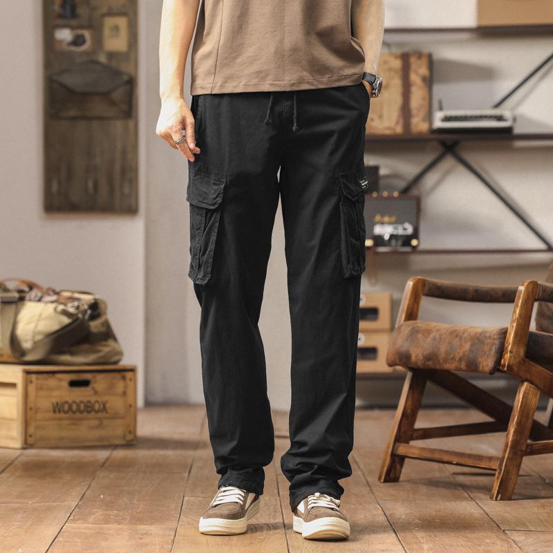 Men's new trendy men's casual loose simple straight tooling trousers with multiple pockets