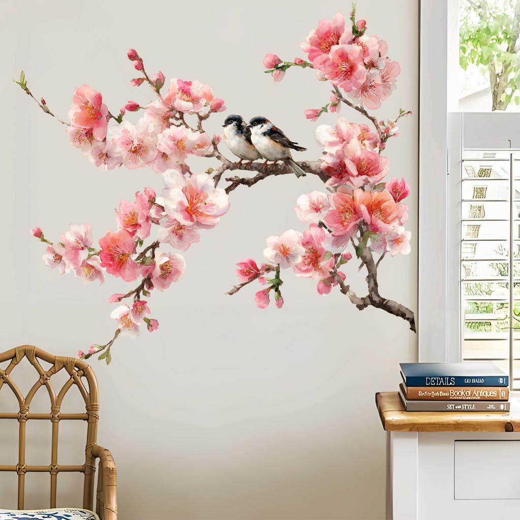 Watercolor Branches And Birds Decorative Wall Stickers For Bedroom, Living Room, And TV Background Wall.