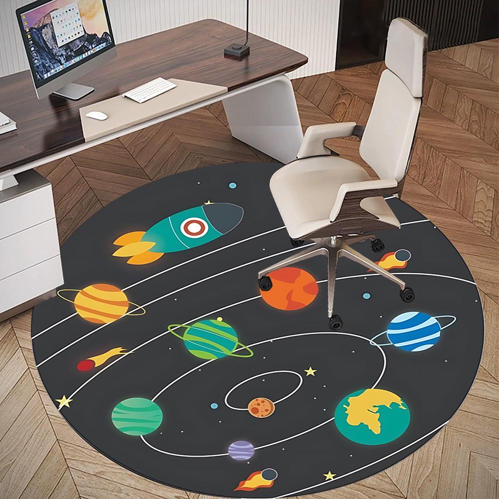 1pc Space Planets Round Chair Mat Area Rug - Non-Slip, Floor Mat for Office, Bedroom, and Indoor Decor C1125113