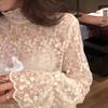 2026 Elegant Korean Style Women's Lace Mesh Top with Half-High Collar - Autumn/Winter Collection