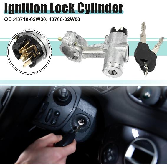 ACROPIX Ignition Switch Cylinder Lock Assembly Fit for Nissan 720 - Pack of 3 Silver Tone