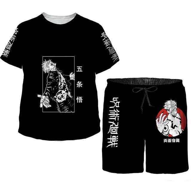 

Летние мужские и детские комплекты одежды, детский спортивный костюм с героями мультфильмов, футболка с рисунком аниме + черные шорты, наряды для мальчиков и девочек, костюмы, одежда для малышей L