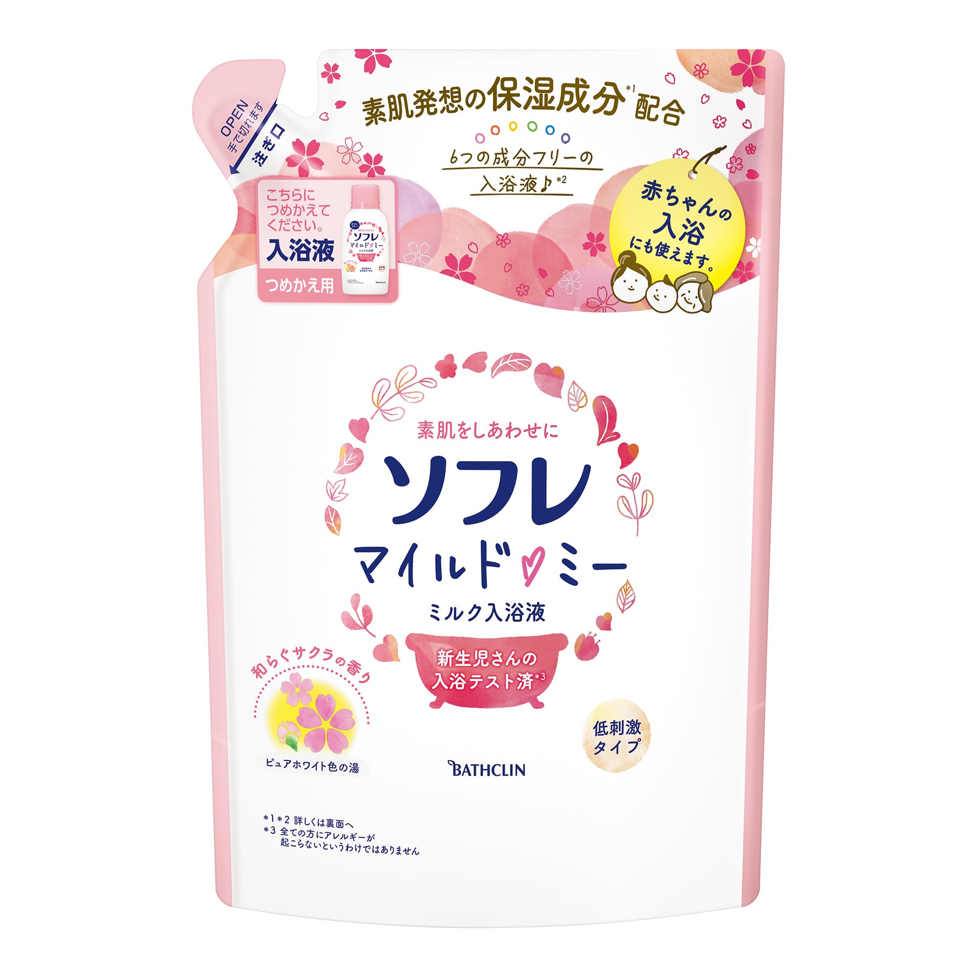 Sofre Mild Me Milk Bath Soothing Sakura Scent Bath Moisturizing Bath Liquid with Soothing Sakura 600ml Liquid, (Refill) Additive, Scent, (x 1)