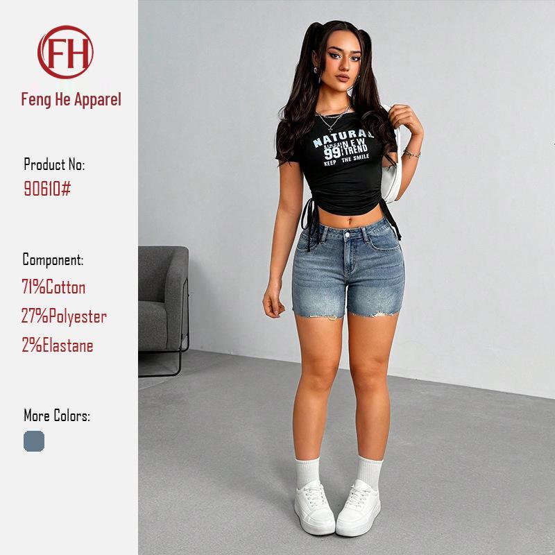 Women s Retro Blue High-Waisted Denim Shorts, Slimming Summer Style L