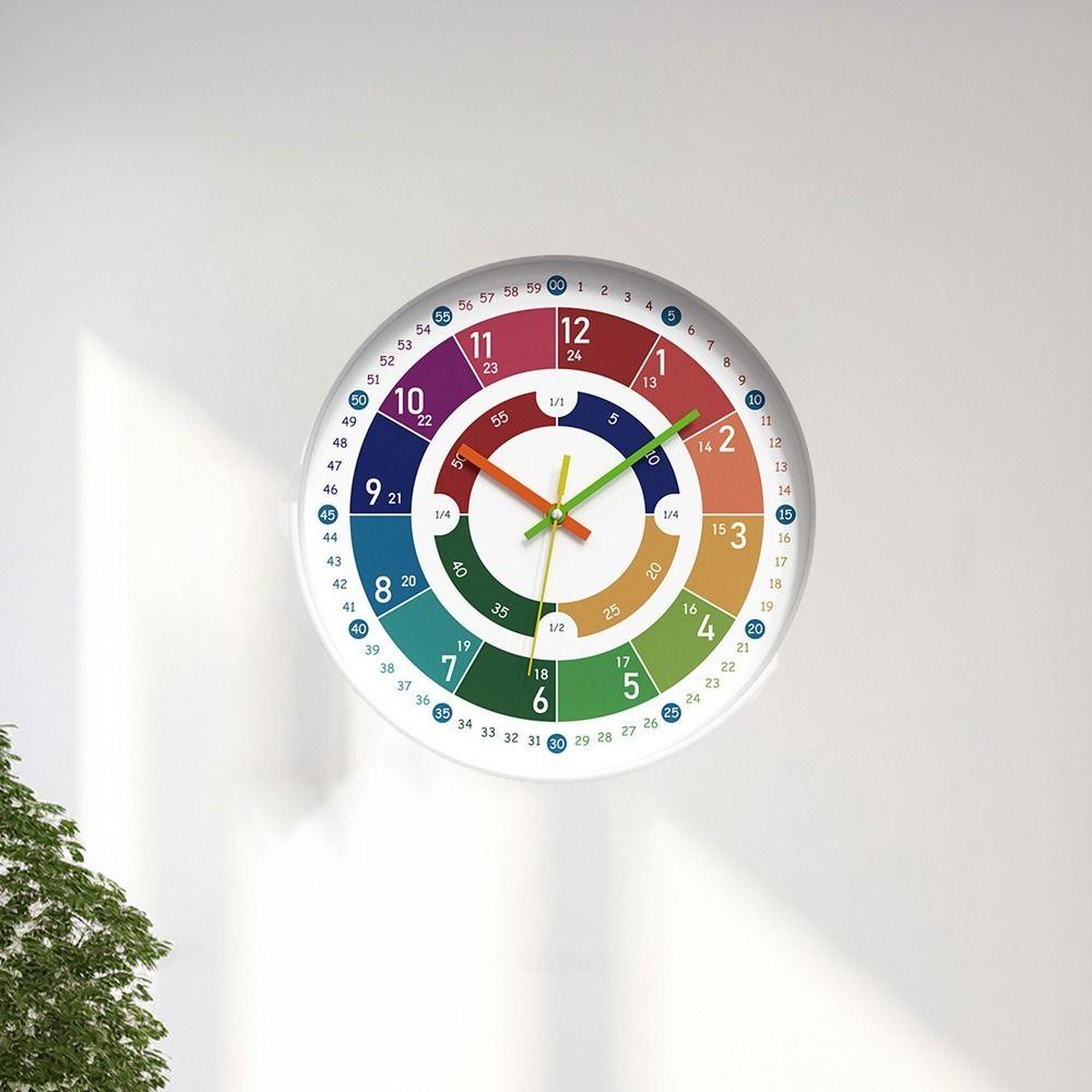 Round Electronic Color Clock Mute Learning Wall Hanging Clock  Early Education Learning
