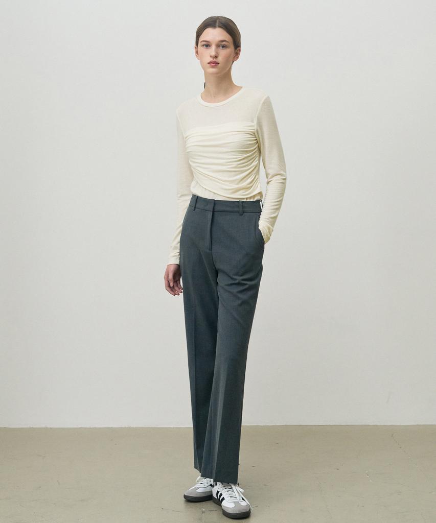 Deuloupisumeon Shirred Drape Long Sleeve T-Shirt [Ivory]