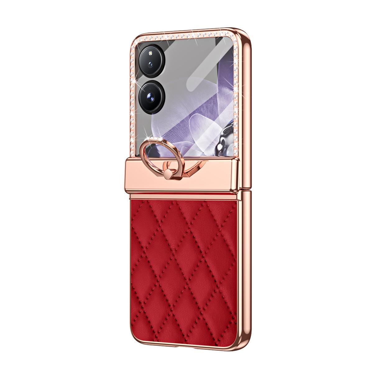 

For Xiaomi Mix Flip 5G Case Ring Holder Rhinestone Leather+PC Rhombus Phone Cover Yellow