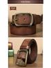 Męski modny pasek ze skóry retro szczotkowanej ręcznie z miedzianą klamrą szpilkową