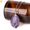 CSJA Tree of Life Crystals Necklace Pendant Water Drop Natural Stone Necklaces Wire Wrap Rose Amethysts Quartz Tiger Eye G953