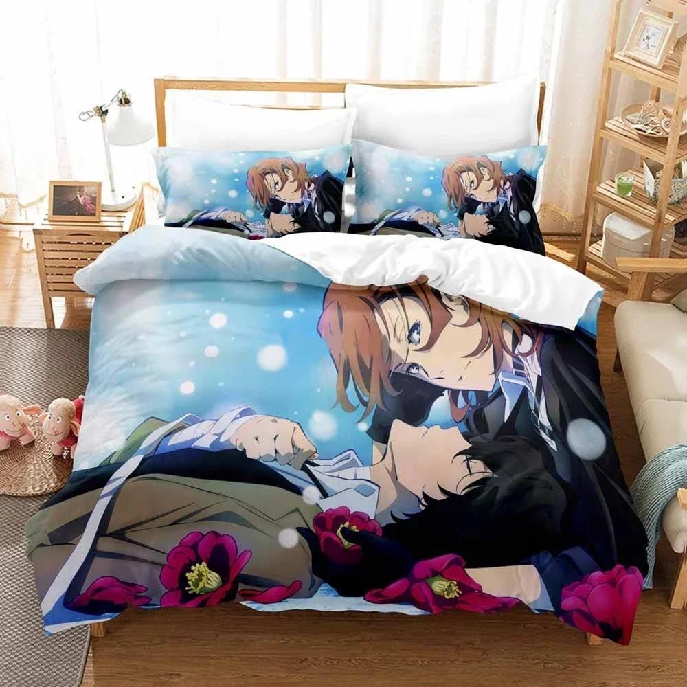 Anime Bungo Streunende Hunde Bettwäsche Set Cartoon Bettbezug und Kissenbezüge Königin volle Größe Kinder Geschenk Dekor Hause Bettwäsche