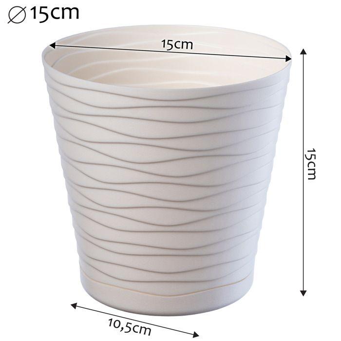Pot De Fleurs - KADAX - 15 Cm - Plastique - Ecru - Rond Avec Soucoupe