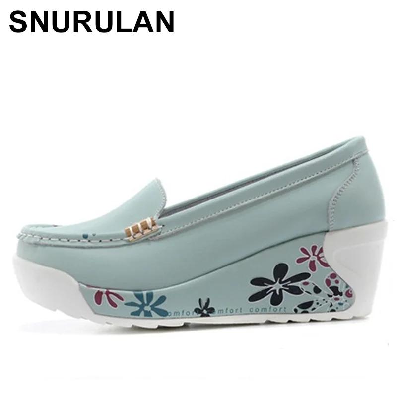 

SNURULAN New Women s Genuine Leather Platform Shoes Wedges White Lady Casual Shoes Swing mother Shoes Size 35-40 35