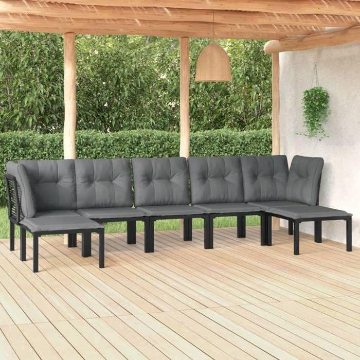 VidaXL Salon de Jardin 7 pcs, Ensemble de Meubles de Terrasse, Mobilier d'Extérieur, Chaise de Patio, Moderne, Noir et Gris 3187764