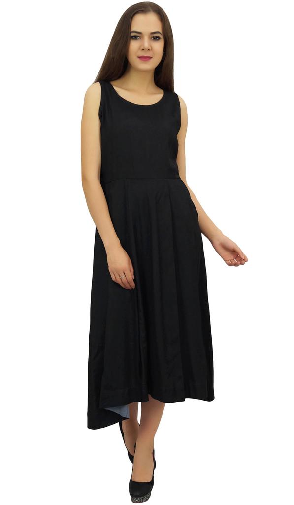 Bimba Women's Designer Rayon Dress With Pockets Solid Aqua Maxi With Scarf -