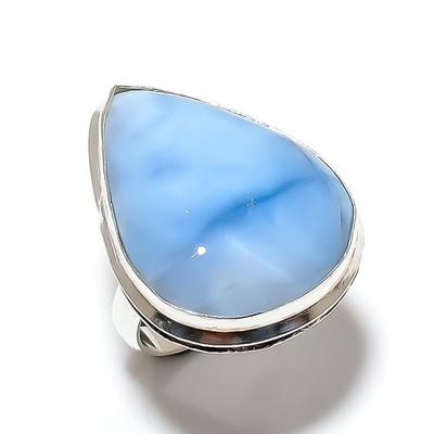 Caribbean Larimar Gemstone Handmade 925 Sterling Silver Jewelry Ring Size 7 b6M99