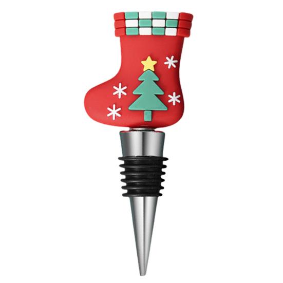 Stainless Steel Wine Stoppers Christmas Bottle Stopper, Reusable Cork, Decorative PVC Cartoon Toppers Design, Airtight Sealing Plugs for Freshness