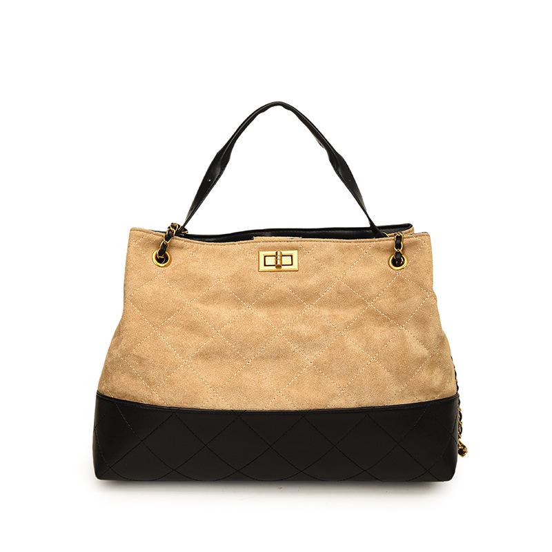 

2025 Замшевая сумка-тоут с ромбовидной цепочкой: Модная, Универсальная Сумка с Большой Вместимостью для Женщин хаки