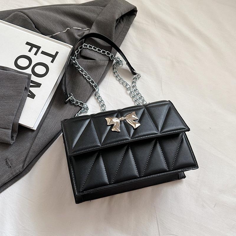 Rhombus Chain Bag Women'S Autumn High-Value Fashion Bow Versatile Shoulder Messenger Bag Small Square Bag