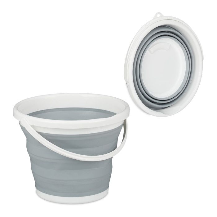 Relaxdays seau pliable 10 l pour nettoyage de maison, voiture et camping, gris