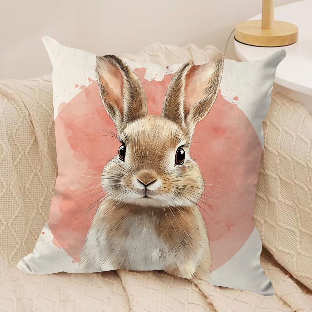 Cute Easter Bunny Cushion Cover Short plush Doublesided Print Square Throw Pillow Covers Sofa Home Cushion Decor
