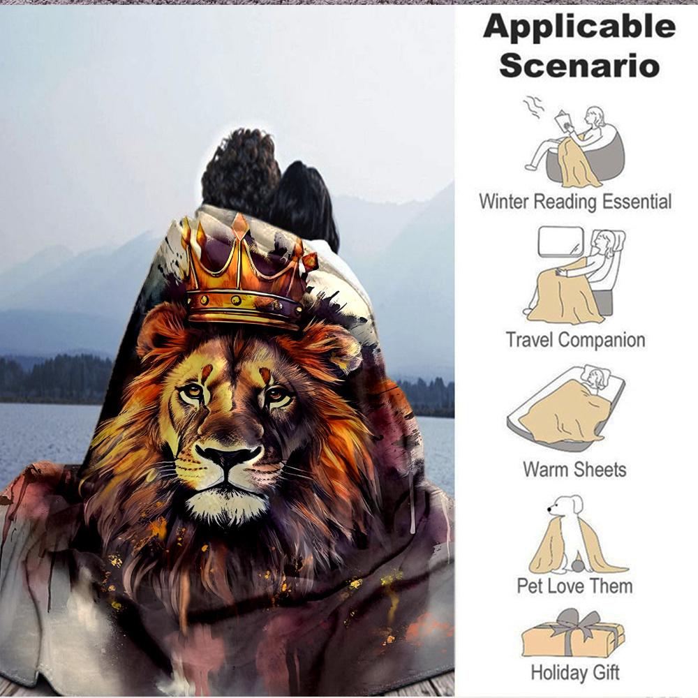 1pc Lion King Print Blanket   Lightweight Flannel Throw Blanket For Sofa, Bed, Living Room, Office, Outdoor Travel, Camping