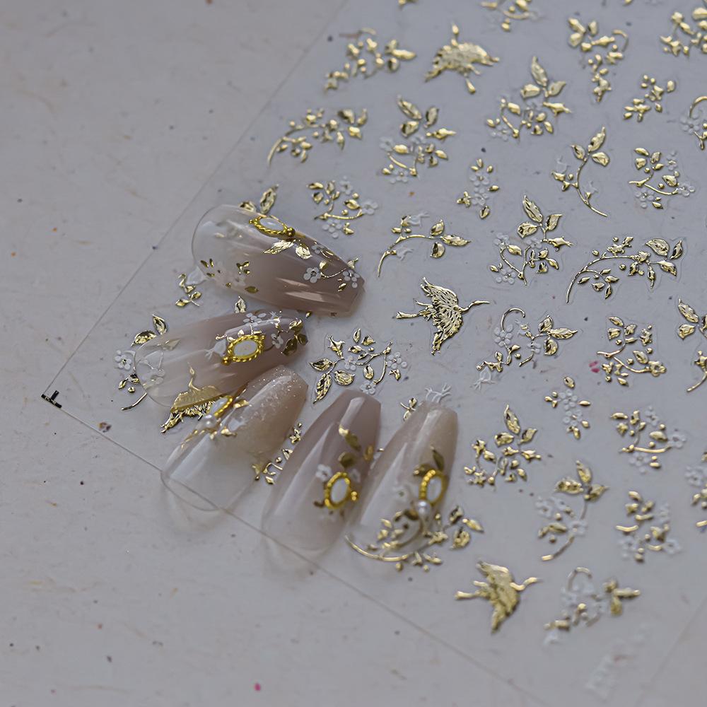Valentine's Day Nail Art Decorations Stickers Luxury Bronzing Charming Rose Flower Golden Leaf Nail Stickers DIY Manicure Decals