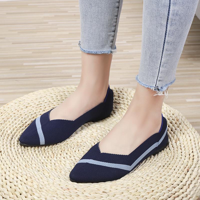 Shoes Pointed Fly-woven Shoes Flat-bottomed Breathable Woven Boat Shoes Leopard Print Light Mouth Stripe Color Single Shoes Women