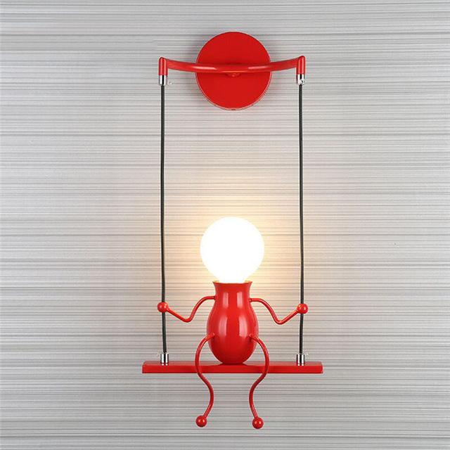 Kreative Humanoide LED Wandleuchte E27 Eisen Cartoon Kleiner Mann Schaukel Wandlampe Kunstdekor für Schlafzimmer Kinderzimmer Wandleuchte Beleuchtung