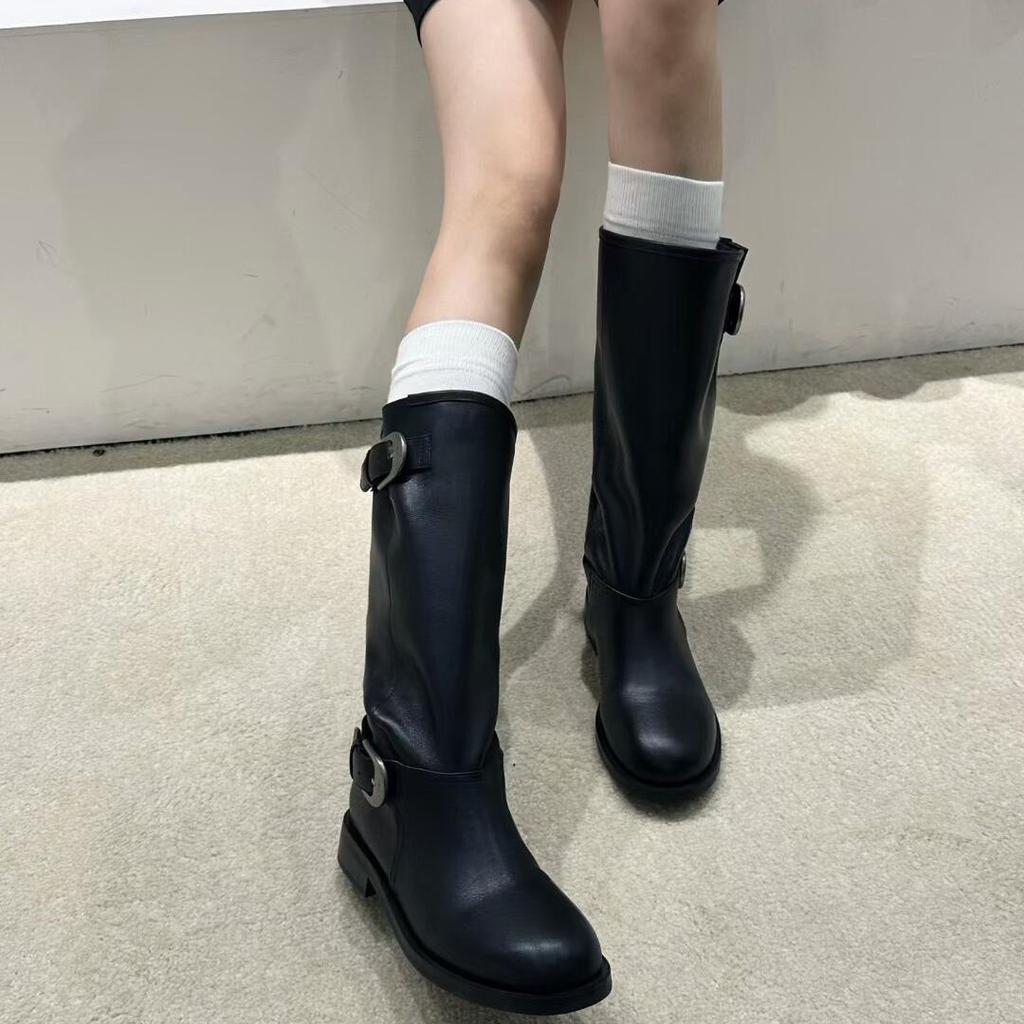 All Cowhide~ Wide Tube Leather Thick-Soled Knight Boots Women'S Winter Fat Mm Big Tube Circumference Long Boots Long Boots High Western Boots