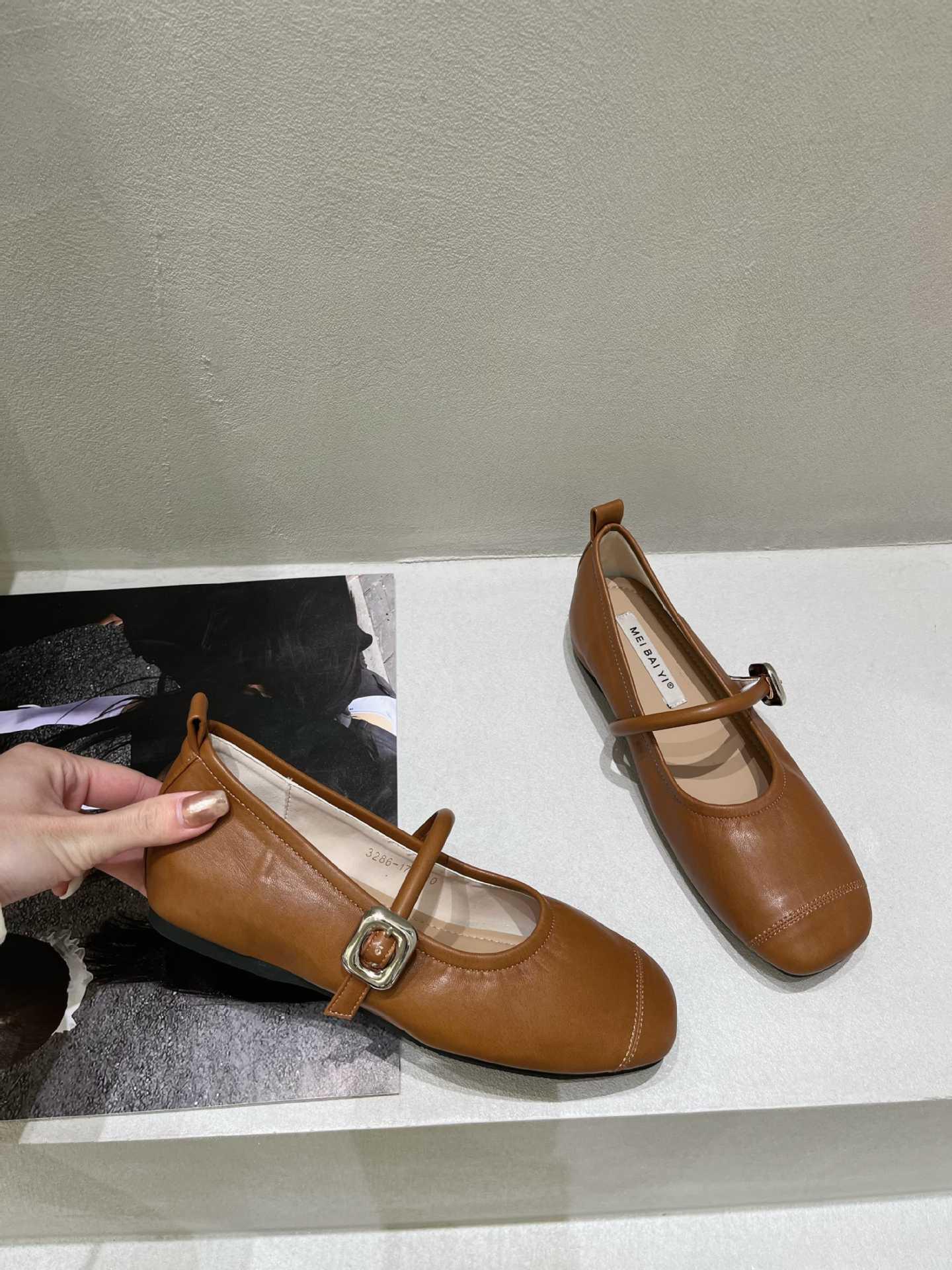 

Французские туфли Мэри Джейн из мягкой кожи на скрытом каблуке - Удобный стиль для通勤 для женщин 40 коричневый